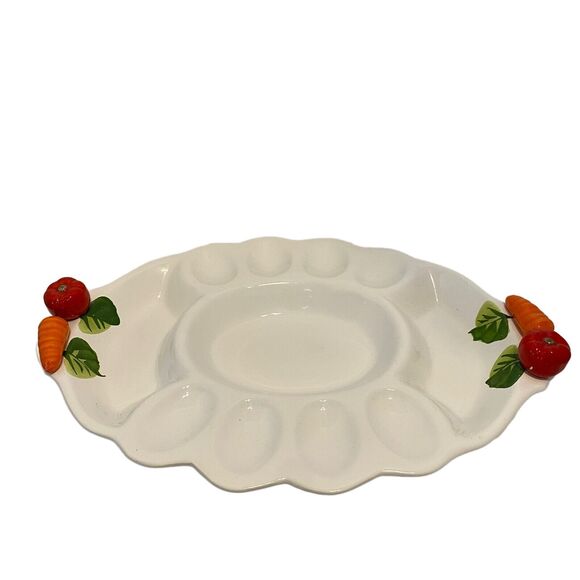 Vintage Ceramic Party Serving Platter Deviled Eggs Veggie Dip Made In Italy - Picture 1 of 4